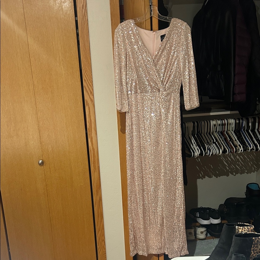 Alex Evenings Pink Sequin Long Sleeve Dress